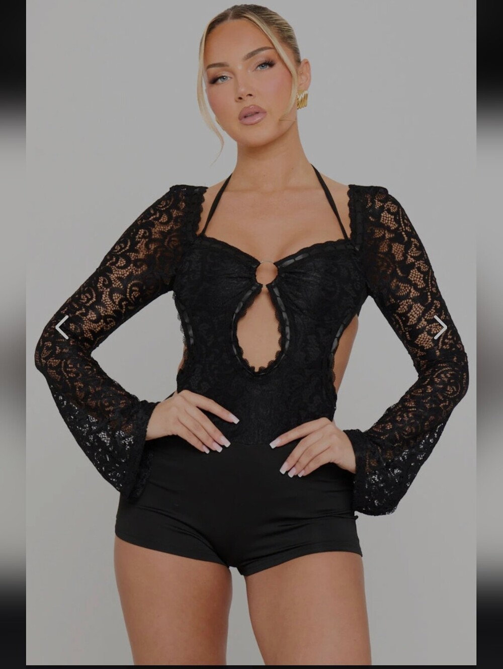 NWOT NOTHINGBUTSTYLE Black Lace Cut Out Detail Long Sleeve Playsuit
